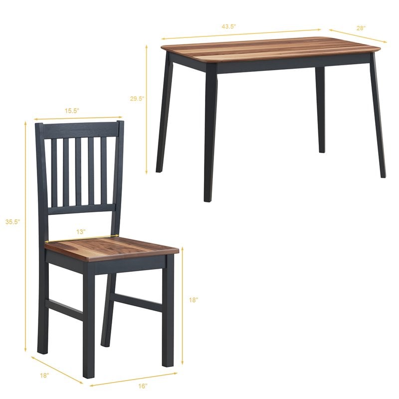 Pemberly Row 5-piece MDF and Rubber Wood Dining Table Set with 4 Chairs in Black