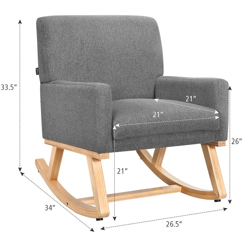 Pemberly Row Wood and Sponge Rocking Chair with Cozy Armrests in Gray