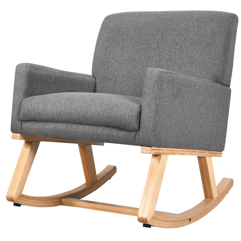 Pemberly Row Wood and Sponge Rocking Chair with Cozy Armrests in Gray