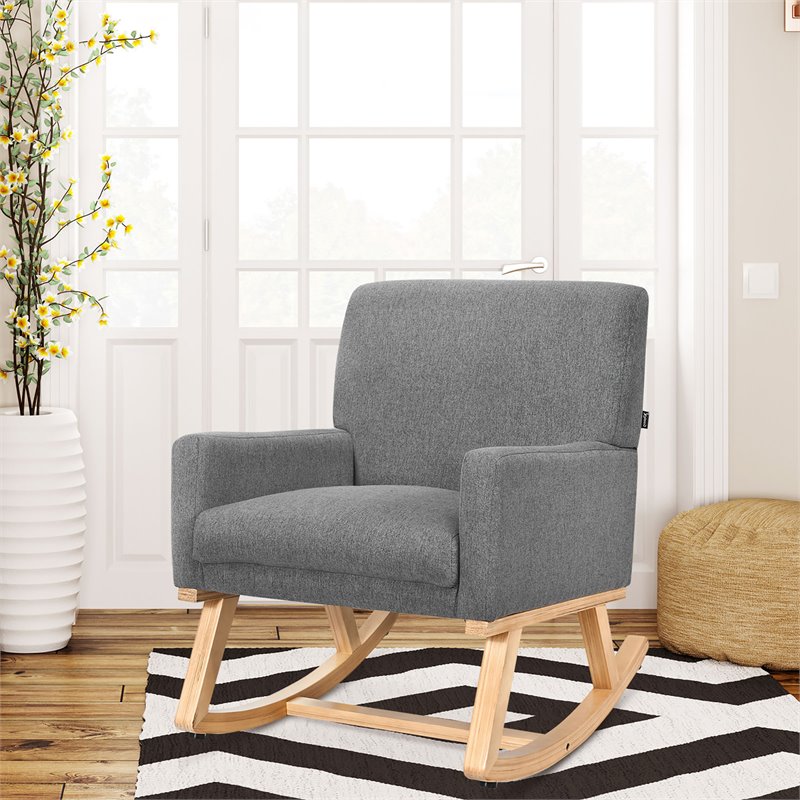 Pemberly Row Wood and Sponge Rocking Chair with Cozy Armrests in Gray