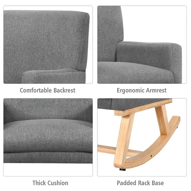 Pemberly Row Wood and Sponge Rocking Chair with Cozy Armrests in Gray