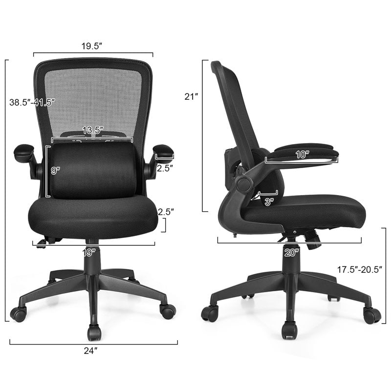 Pemberly Row Plastic and Sponge Mesh Office Chair with Lumbar Support in Black