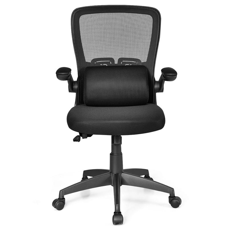 Pemberly Row Plastic and Sponge Mesh Office Chair with Lumbar Support in Black