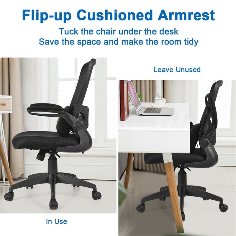 Pemberly Row Plastic and Sponge Mesh Office Chair with Lumbar Support in Black