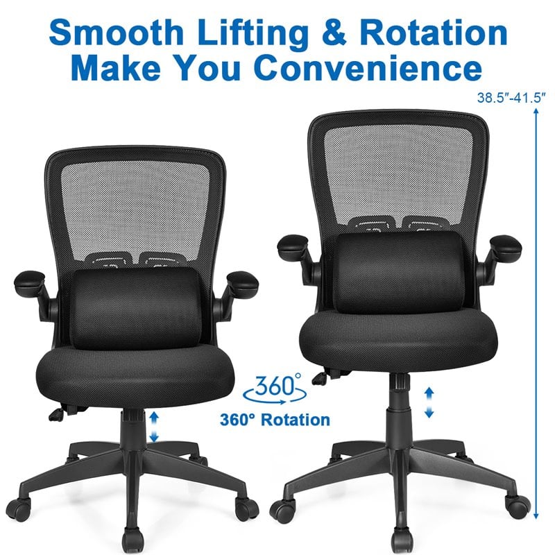 Pemberly Row Plastic and Sponge Mesh Office Chair with Lumbar Support in Black