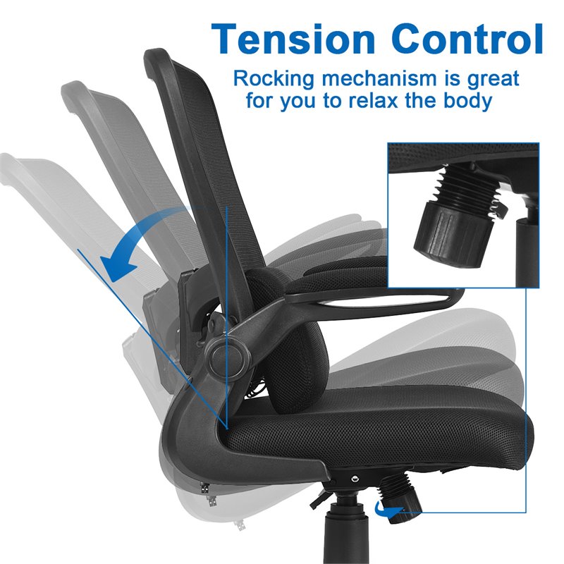Pemberly Row Plastic and Sponge Mesh Office Chair with Lumbar Support in Black