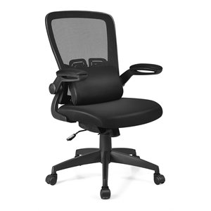 Pemberly Row Plastic and Sponge Mesh Office Chair with Lumbar Support in Black