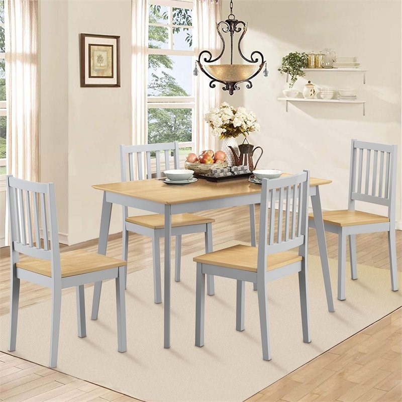 Pemberly Row 5-piece MDF and Rubber Wood Dining Table Set with 4 Chairs in Gray