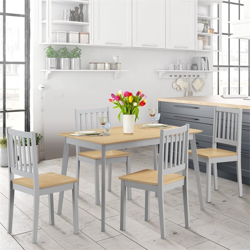 Pemberly Row 5-piece MDF and Rubber Wood Dining Table Set with 4 Chairs in Gray