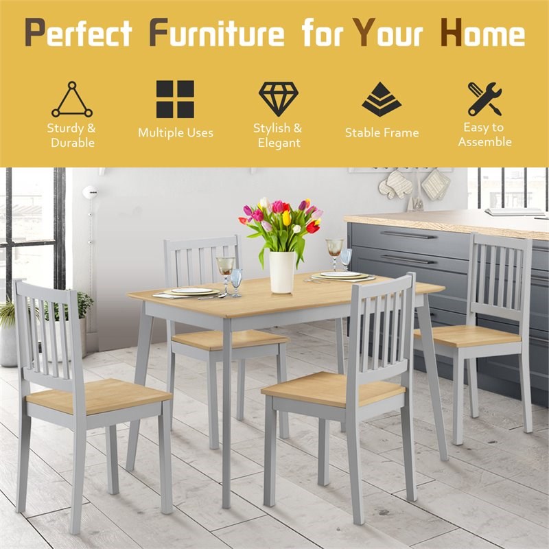 Pemberly Row 5-piece MDF and Rubber Wood Dining Table Set with 4 Chairs in Gray