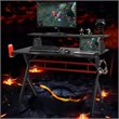 Pemberly Row MDF and Metal Computer Desk with Monitor Shelf in Black
