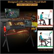 Pemberly Row MDF and Metal Computer Desk with Monitor Shelf in Black