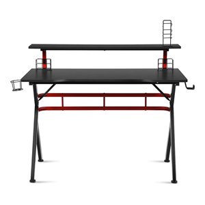 Pemberly Row MDF and Metal Computer Desk with Monitor Shelf in Black