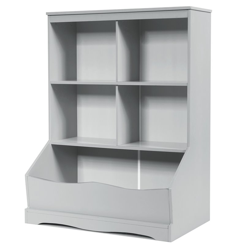 Pemberly Row 3-Tier MDF Board Multi-Functional Bookcase in Gray