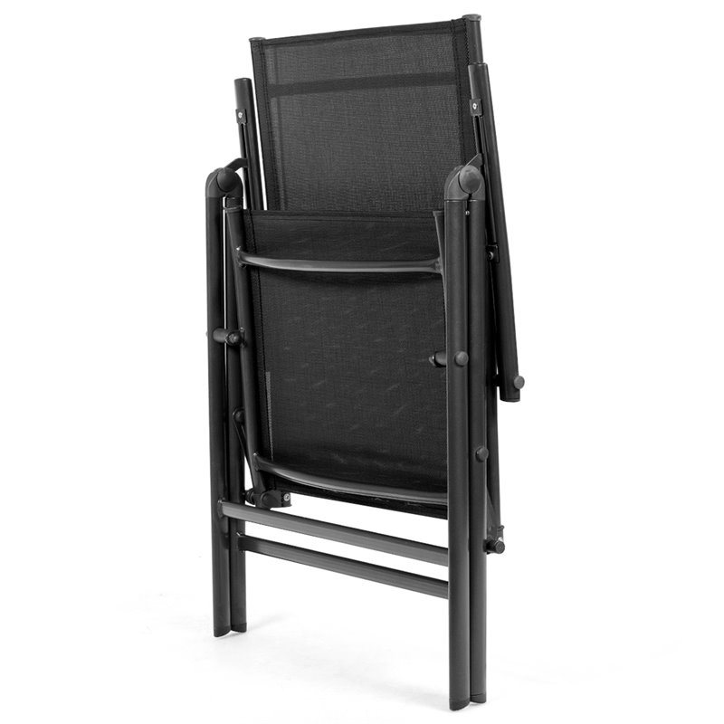 Pemberly Row Steel & Fabric Patio Folding Chair Backrest in Black (Set of 2)