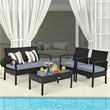 Pemberly Row 4-piece Rattan Patio Furniture Set with Sponge Cushion in Mix Brown