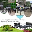 Pemberly Row 4-piece Rattan Patio Furniture Set with Sponge Cushion in Mix Brown