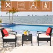 Pemberly Row 3-Pc Rattan Patio Furniture Set with Sponge Cushion in Black/White