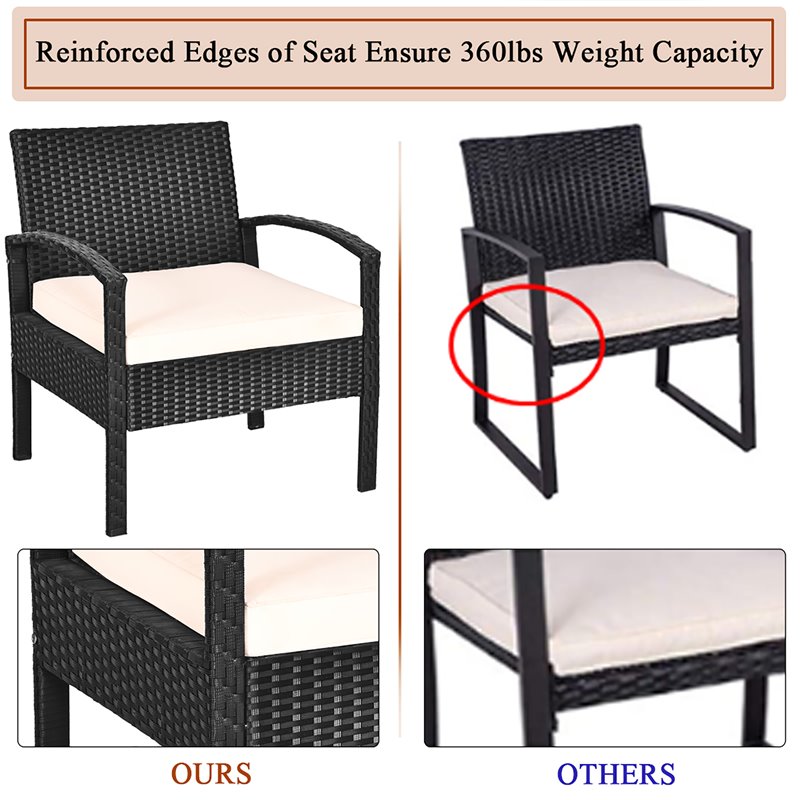 Pemberly Row 3-Pc Rattan Patio Furniture Set with Sponge Cushion in Black/White