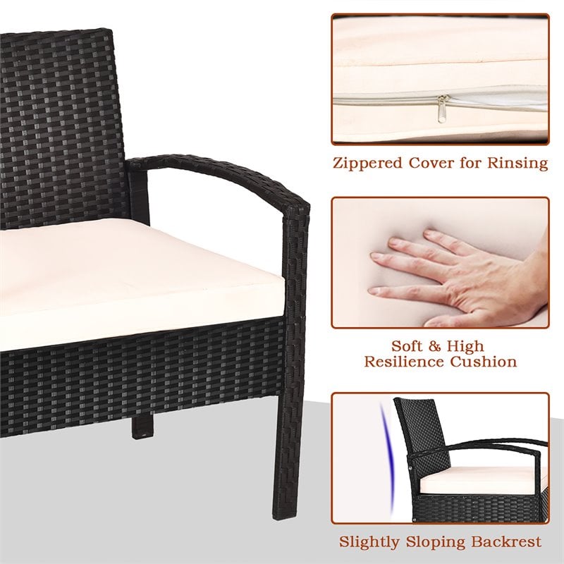Pemberly Row 3-Pc Rattan Patio Furniture Set with Sponge Cushion in Black/White
