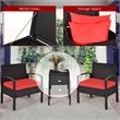 Pemberly Row 3-piece Rattan Patio Furniture Set with Sponge Cushion in Red