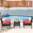 Pemberly Row 3-piece Rattan Patio Furniture Set with Sponge Cushion in Red