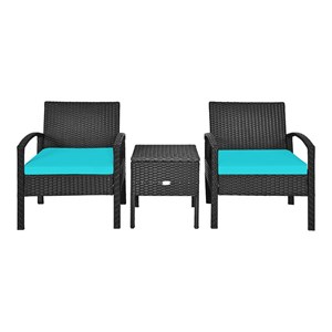 Pemberly Row 3-piece Rattan Patio Furniture Set with Sponge Cushion in Turquoise