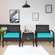 Pemberly Row 3-piece Rattan Patio Furniture Set with Sponge Cushion in Turquoise