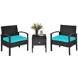 Pemberly Row 3-piece Rattan Patio Furniture Set with Sponge Cushion in Turquoise