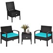 Pemberly Row 3-piece Rattan Patio Furniture Set with Sponge Cushion in Turquoise