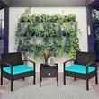 Pemberly Row 3-piece Rattan Patio Furniture Set with Sponge Cushion in Turquoise