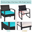 Pemberly Row 3-piece Rattan Patio Furniture Set with Sponge Cushion in Turquoise