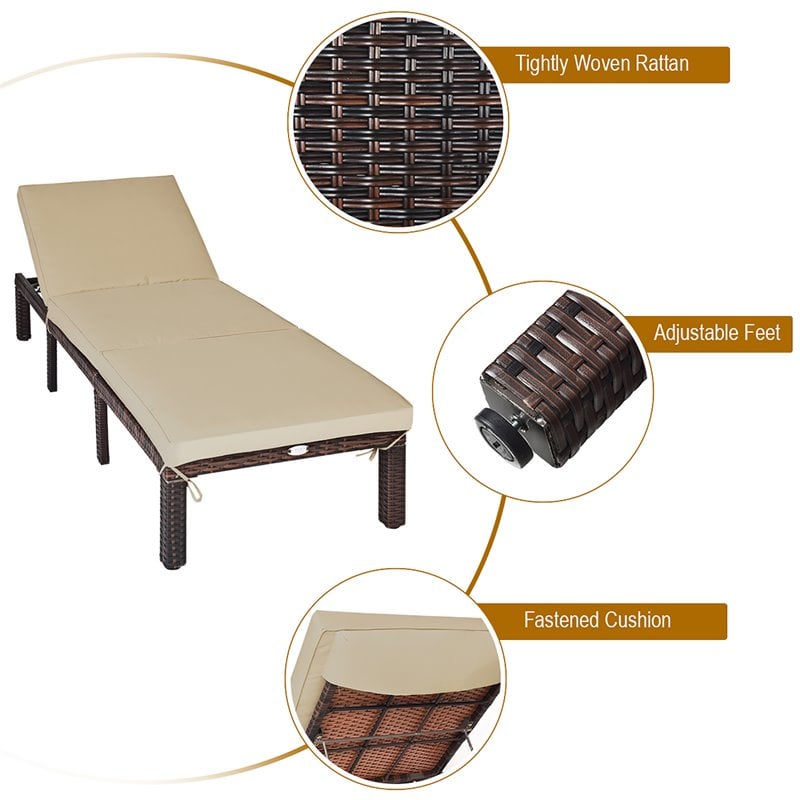 Pemberly Row Rattan Patio Lounge Chair with Adjustable Backrest in Brown