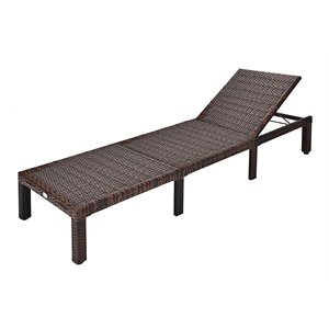 Pemberly Row Rattan Patio Lounge Chair with Adjustable Backrest in Brown