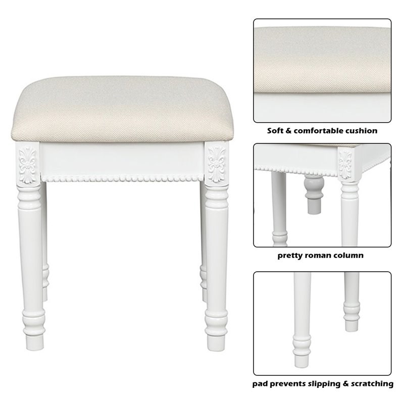 Pemberly Row MDF Tri Folding Vanity Makeup Dressing Set w/ 2 Side Mirrors-White