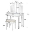 Pemberly Row MDF Tri Folding Vanity Makeup Dressing Set w/ 2 Side Mirrors-White