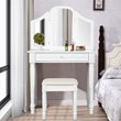 Pemberly Row MDF Tri Folding Vanity Makeup Dressing Set w/ 2 Side Mirrors-White