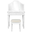 Pemberly Row MDF Tri Folding Vanity Makeup Dressing Set w/ 2 Side Mirrors-White