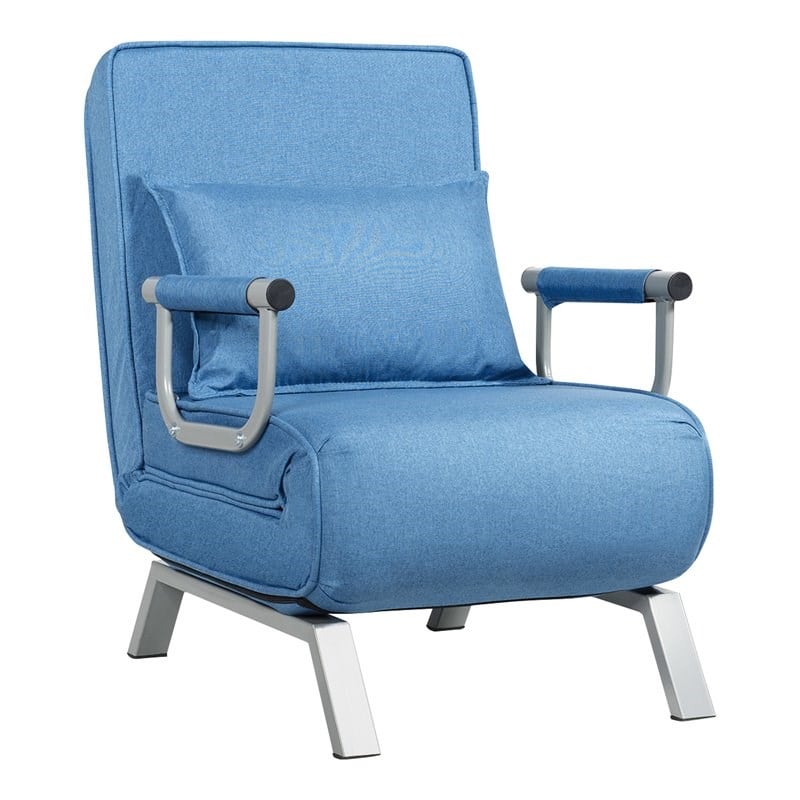 Pemberly Row Steel and Linen 5-Position Folding Sleeper Bed with Pillow Blue