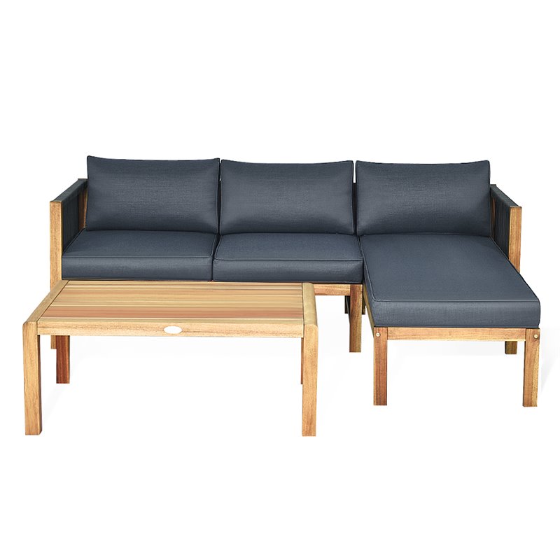 Pemberly Row 3-Pc Acacia Wood Patio Sofa Set with Thick Cushion in Natural/Gray