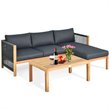 Pemberly Row 3-Pc Acacia Wood Patio Sofa Set with Thick Cushion in Natural/Gray