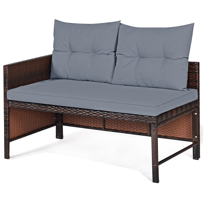 Pemberly Row 3-piece Wicker Rattan Patio L-shape Corner Sofa Set in Gray