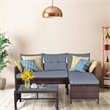 Pemberly Row 3-piece Wicker Rattan Patio L-shape Corner Sofa Set in Gray