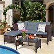 Pemberly Row 3-piece Wicker Rattan Patio L-shape Corner Sofa Set in Gray