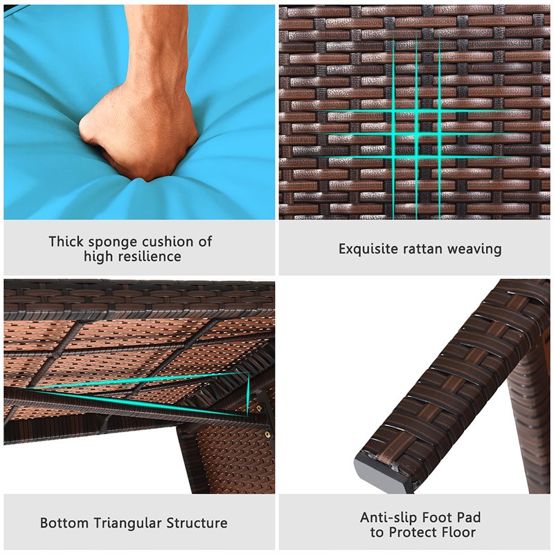 Pemberly Row 3-piece Wicker Rattan Patio L-shape Corner Sofa Set in Turquoise