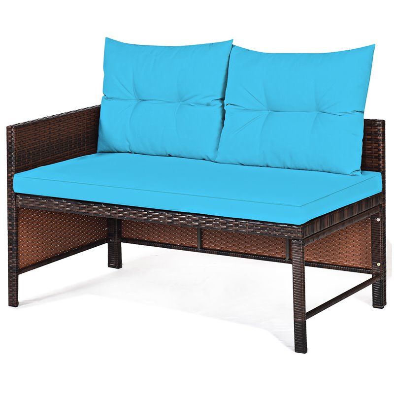 Pemberly Row 3-piece Wicker Rattan Patio L-shape Corner Sofa Set in Turquoise