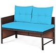 Pemberly Row 3-piece Wicker Rattan Patio L-shape Corner Sofa Set in Turquoise
