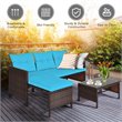 Pemberly Row 3-piece Wicker Rattan Patio L-shape Corner Sofa Set in Turquoise
