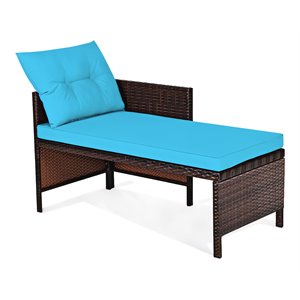 Pemberly Row 3-piece Wicker Rattan Patio L-shape Corner Sofa Set in Turquoise