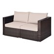 Pemberly Row 2-Pc Rattan Patio Corner Sofa Set w/ Beige Cushion in Brown Finish
